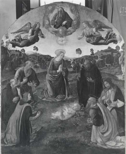A. C. Cooper — Rosselli Cosimo - sec. XV - Adorazione dei Re Magi con san Benedetto, san Girolamo, san Francesco d'Assisi, Dio Padre e angeli — insieme
